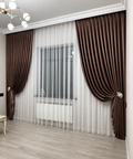 Modern Brown Pleated Curtains with Sheer Layer Design
