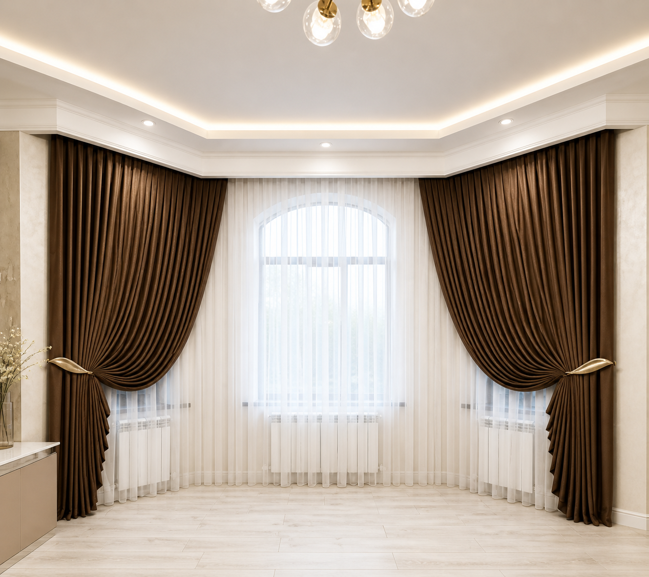 Elegant Corner Window Curtain Setup with Soft Sheer Panel