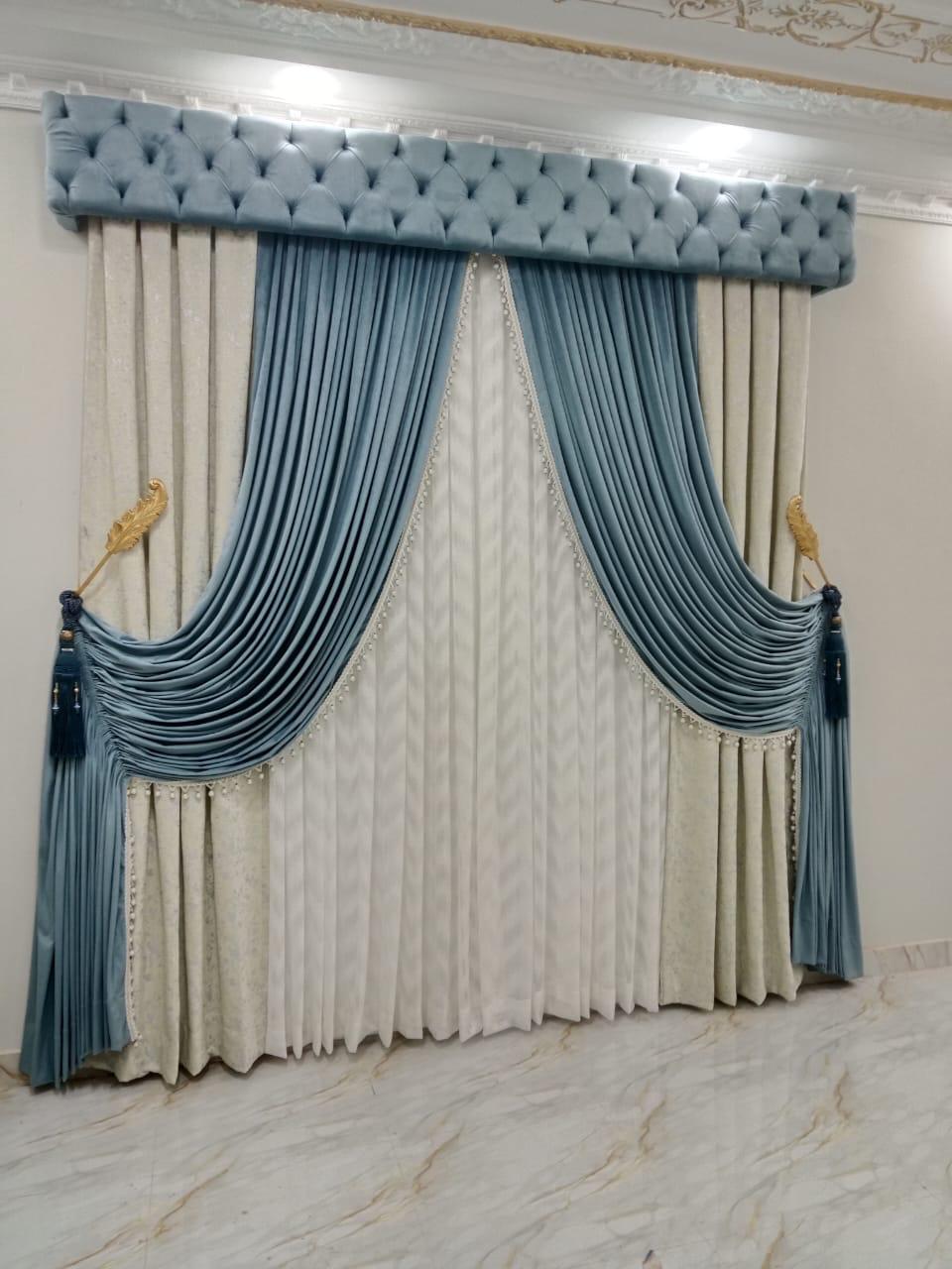 Royal Tufted Pelmet Luxury Curtains Set – Velvet Drapes with Sheer Panels & Tassel Tiebacks (Premium Living Room Décor)