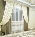 Luxury Layered Blackout Curtains with Sheer Panels – Elegant Tassel Trim Window Drapes for Living Room & Bedroom