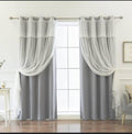 Modern Grey & Sheer Layered Curtains with Lace Top Detail