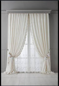 Elegant Sheer Layered Curtains – Soft Cream Drapes with Lace Inner Panel for Bedroom & Living Room