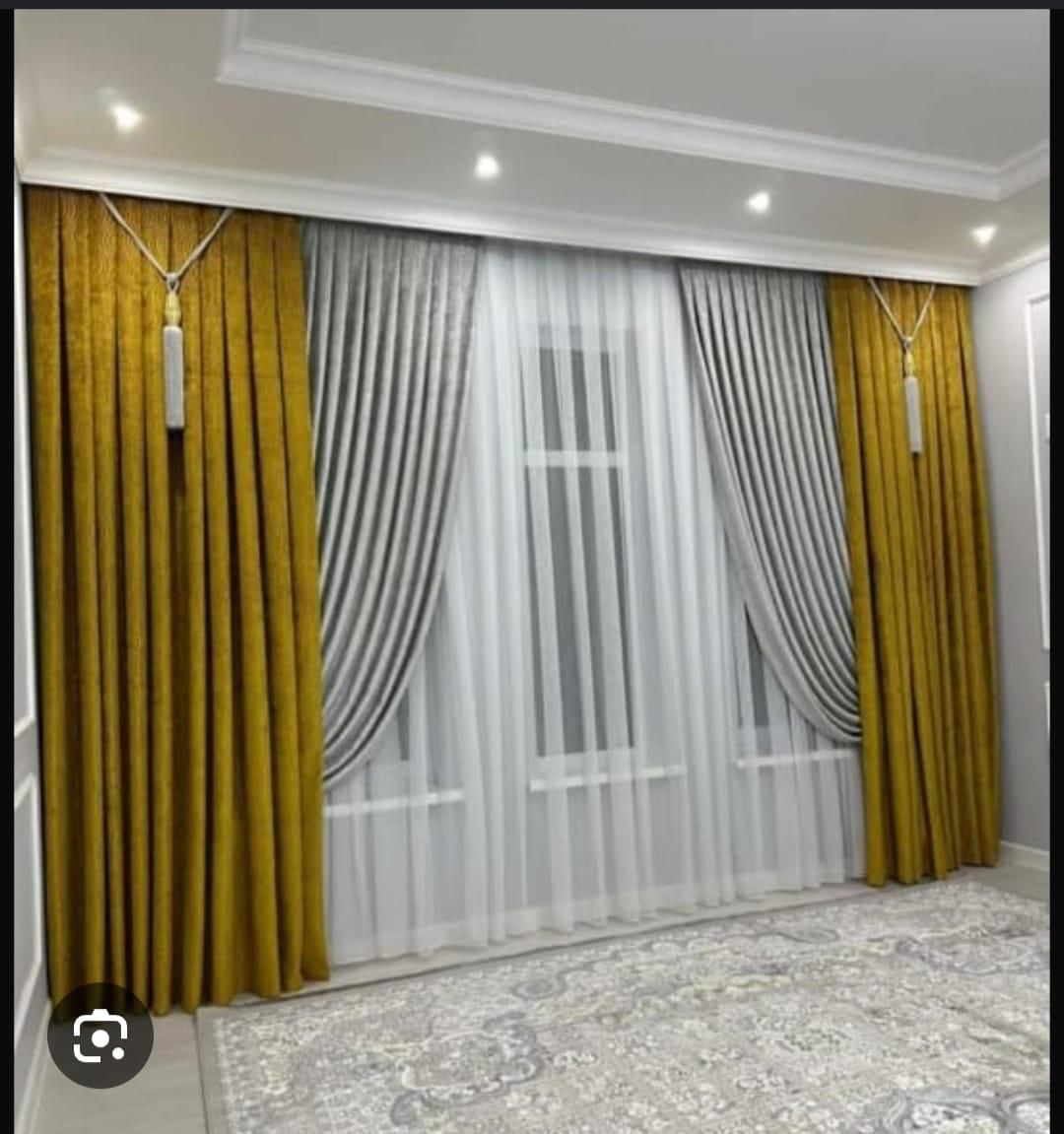 Yellow and Gray Curtains with Sheer Panels
